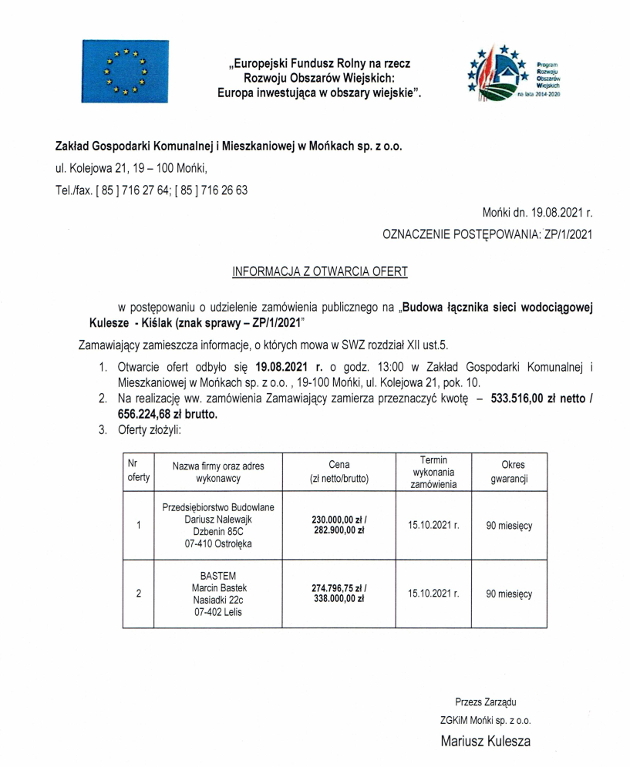  Informacja z otwarcia ofert